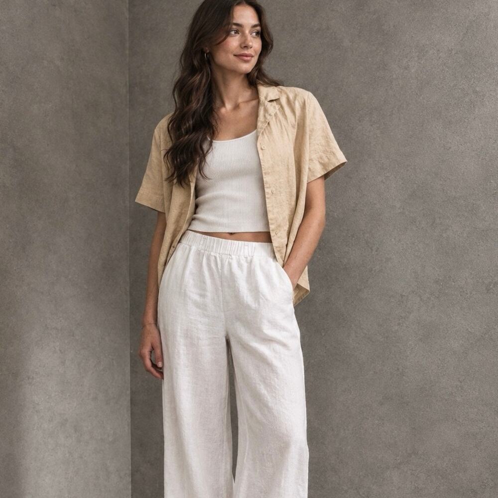 Quince 100% Linen Button Down Boxy Shirt Womens Sz Medium Breathable Minimalist